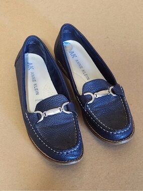 Anne Klein Navy Leather Bit Loafers
